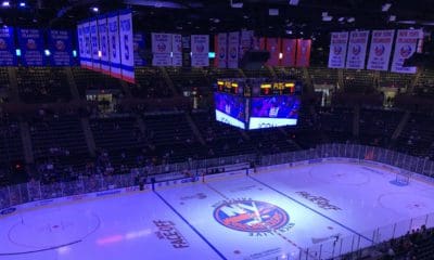 The New York Islanders logo at Nassau Coliseum