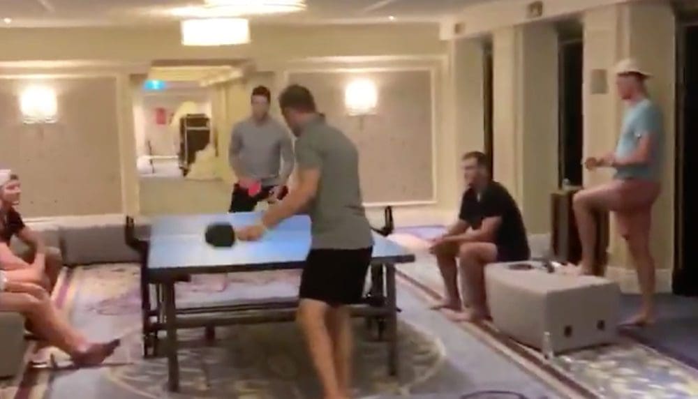 Ping Pong game between Islanders players in bubble