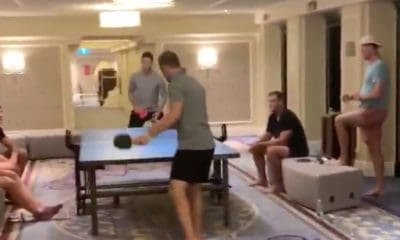 Ping Pong game between Islanders players in bubble