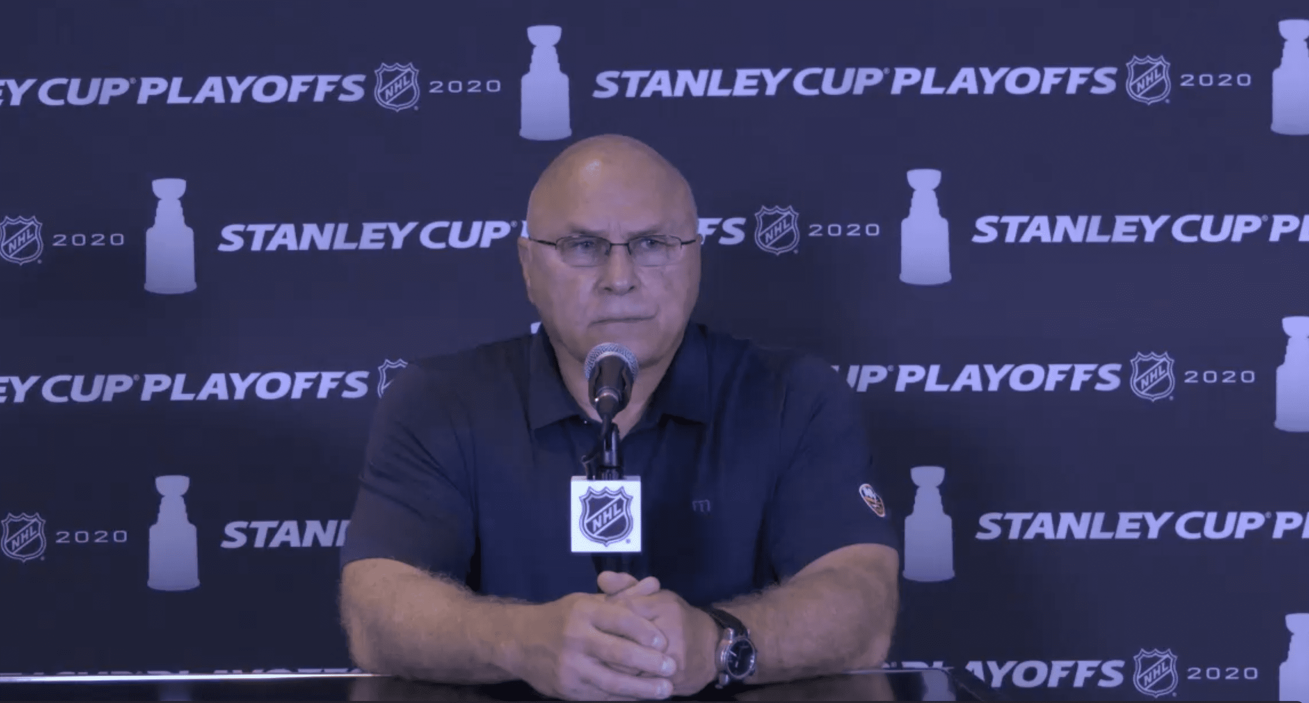 New York Islanders head coach Barry Trotz discussing Cal Clutterbuck