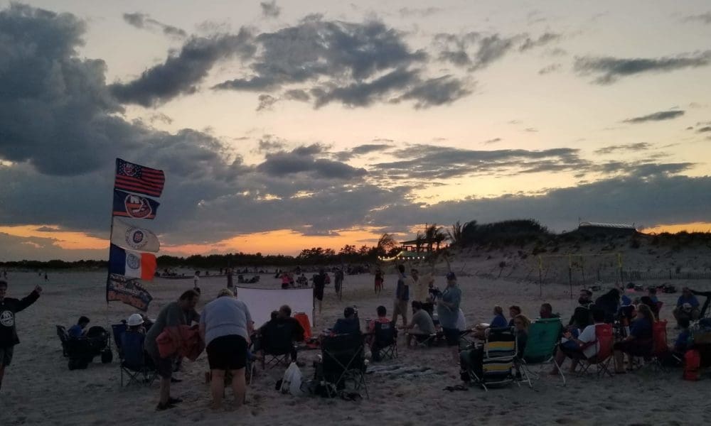 New York Islanders fans on the beach