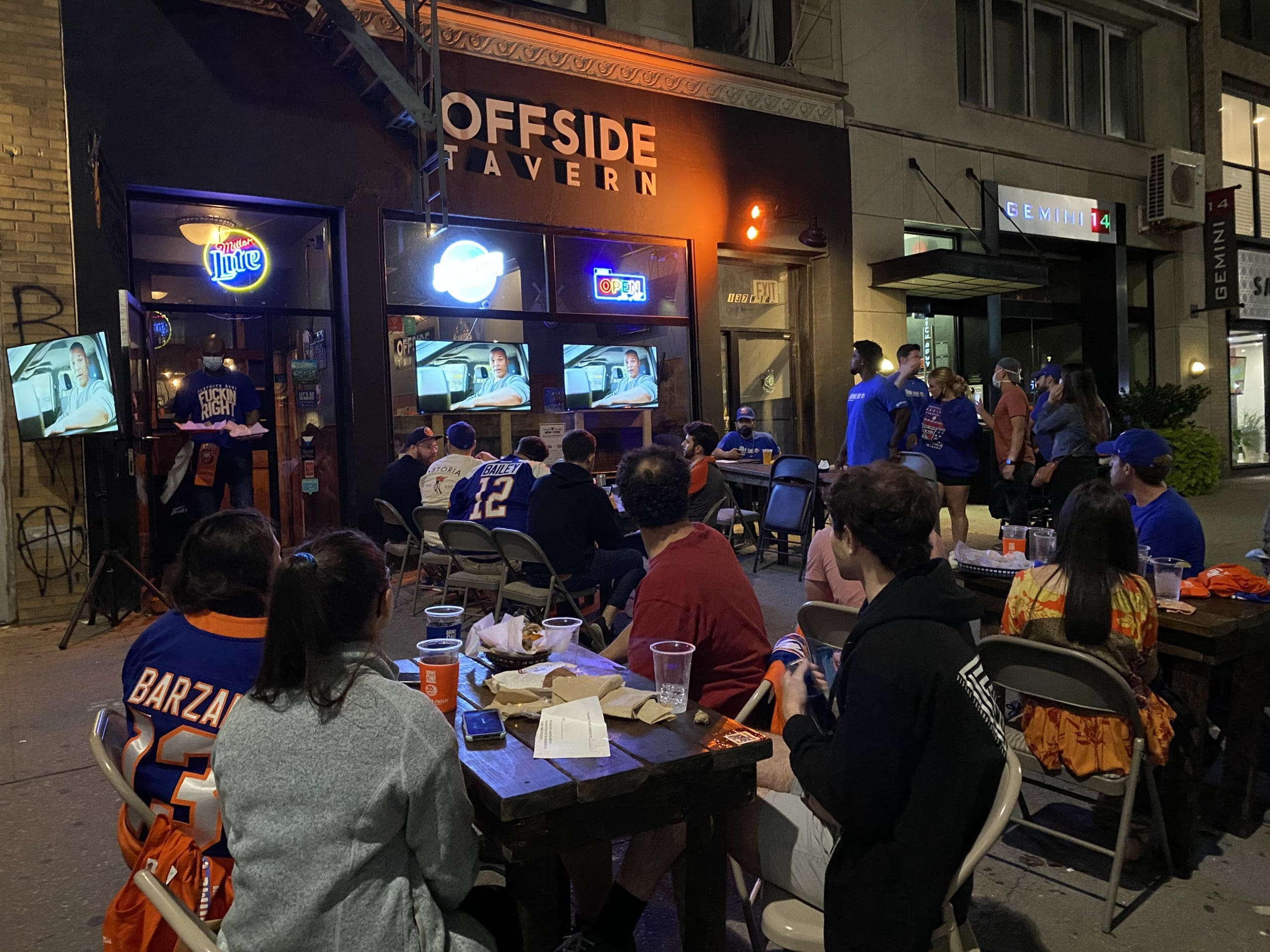 New York Islanders fans watch Game 3 at Offside Tavern in New York City