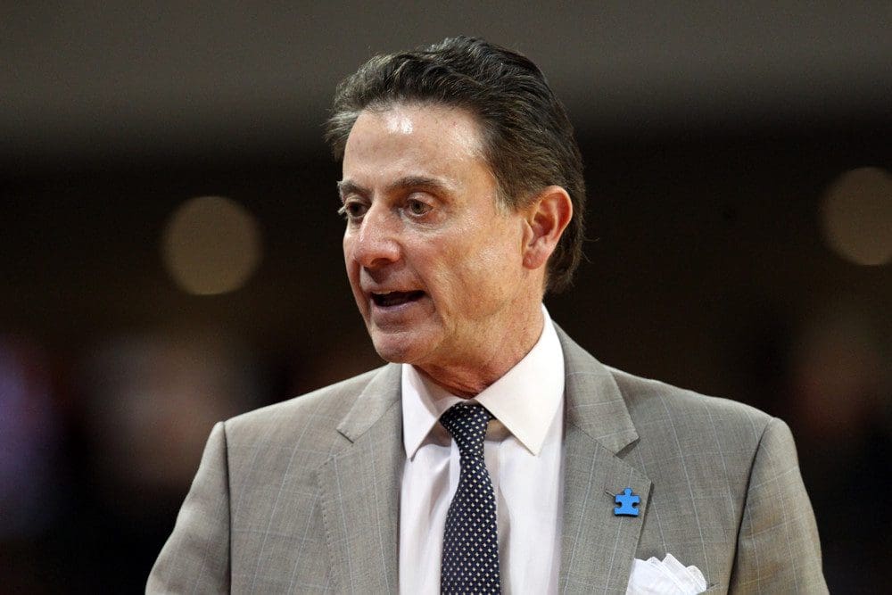 CHESTNUT HILL, MA - FEBRUARY 04: Louisville Cardinals head coach Rick Pitino during the first half of a college basketball game between Louisville Cardinals and Boston College Eagles on February 4, 2017, at Conte Forum in Chestnut Hill, MA. Louisville defeated Boston College 90-67. (Photo by M. Anthony Nesmith/Icon Sportswire)