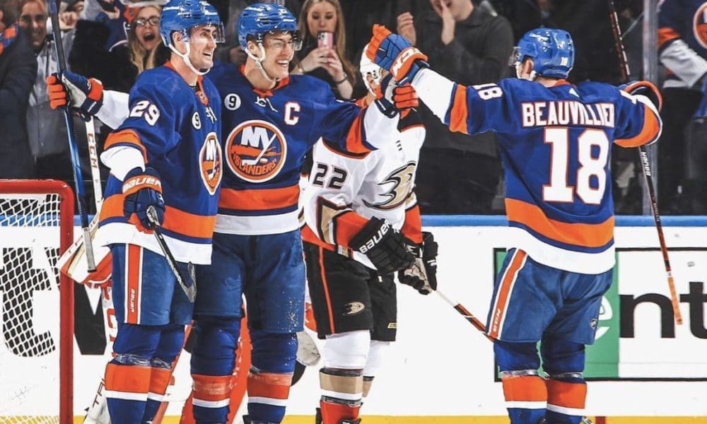 New York Islanders Anders Lee, Brock Nelson, and Anthony Beauvillier