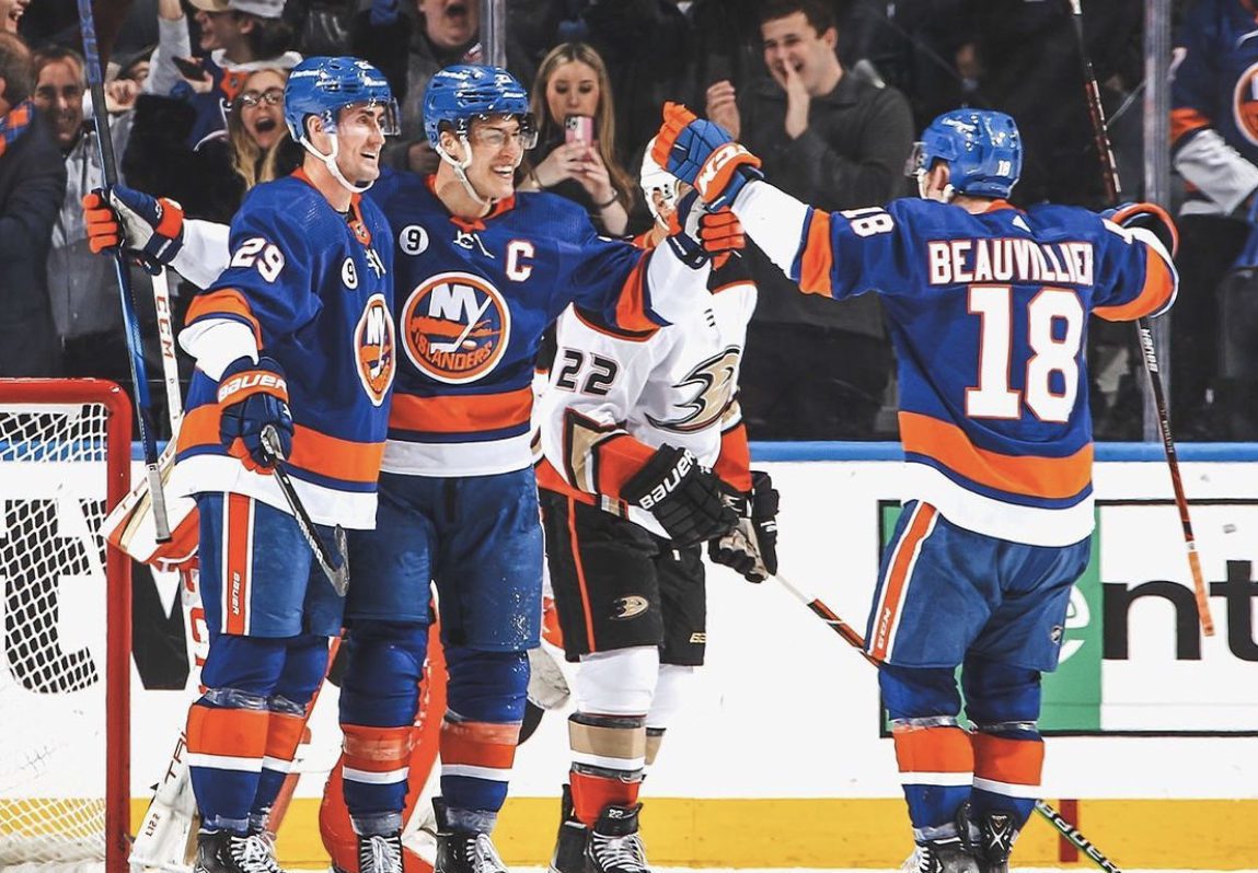 New York Islanders Anders Lee, Brock Nelson, and Anthony Beauvillier