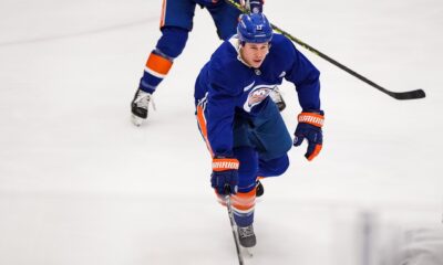 New York Islanders forward Matt Martin during morning skate on Wed, Feb. 22 (Photo courtesy of New York Islanders Twitter)
