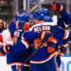 New York Islanders celebrating in their 4-1 victory over the Detroit Red Wings (Photo courtesy of New York Isanders Twitter)