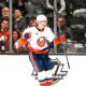 New York Islanders forward Pierre Engvall celebrating his goal against the Anaheim Ducks (Photo courtesy of New York Islanders Twitter)